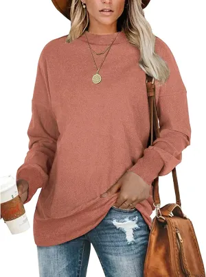 PLMOKEN Plus Size Sweatshirts for Women Casual Long Sleeve Round Neck Shirts Tunic Tops for Leggings M-4XL