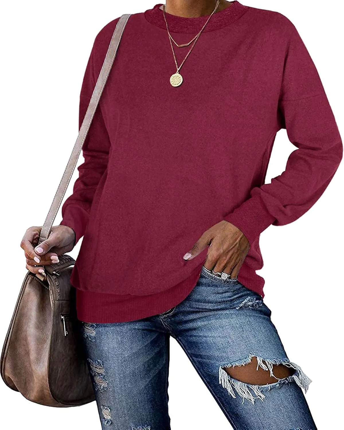PLMOKEN Plus Size Sweatshirts for Women Casual Long Sleeve Round Neck Shirts Tunic Tops for Leggings M-4XL