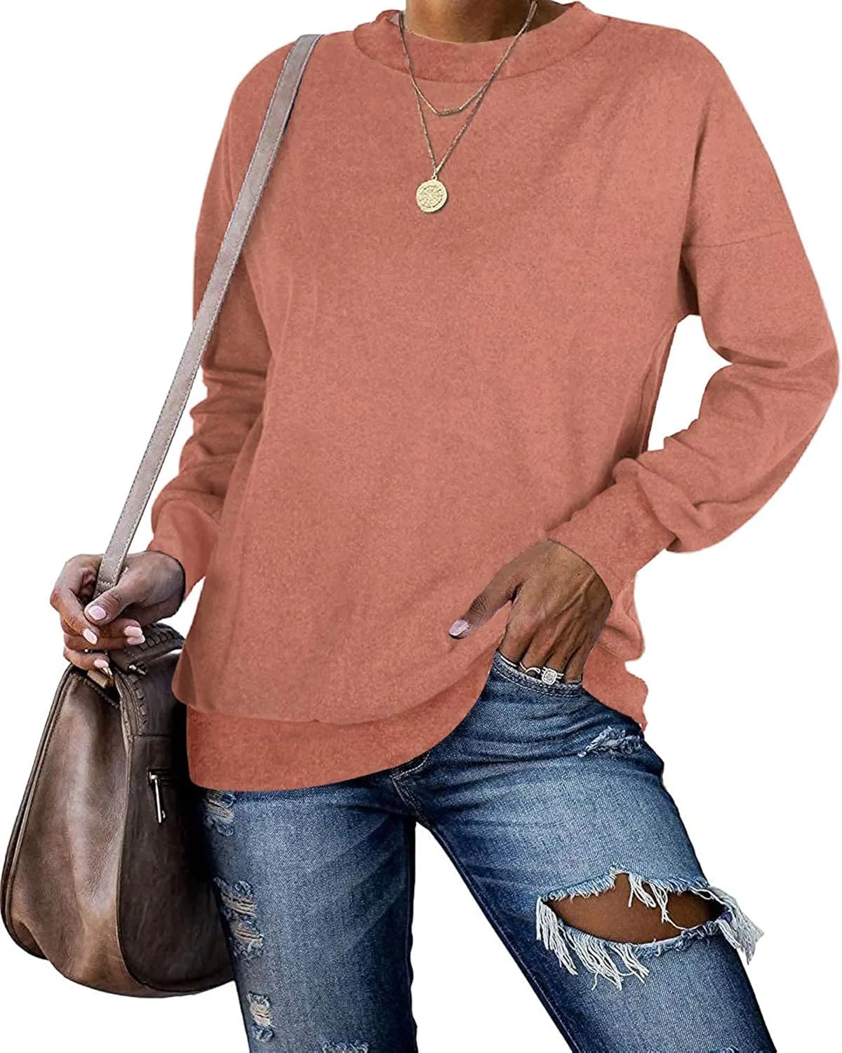 PLMOKEN Plus Size Sweatshirts for Women Casual Long Sleeve Round Neck Shirts Tunic Tops for Leggings M-4XL