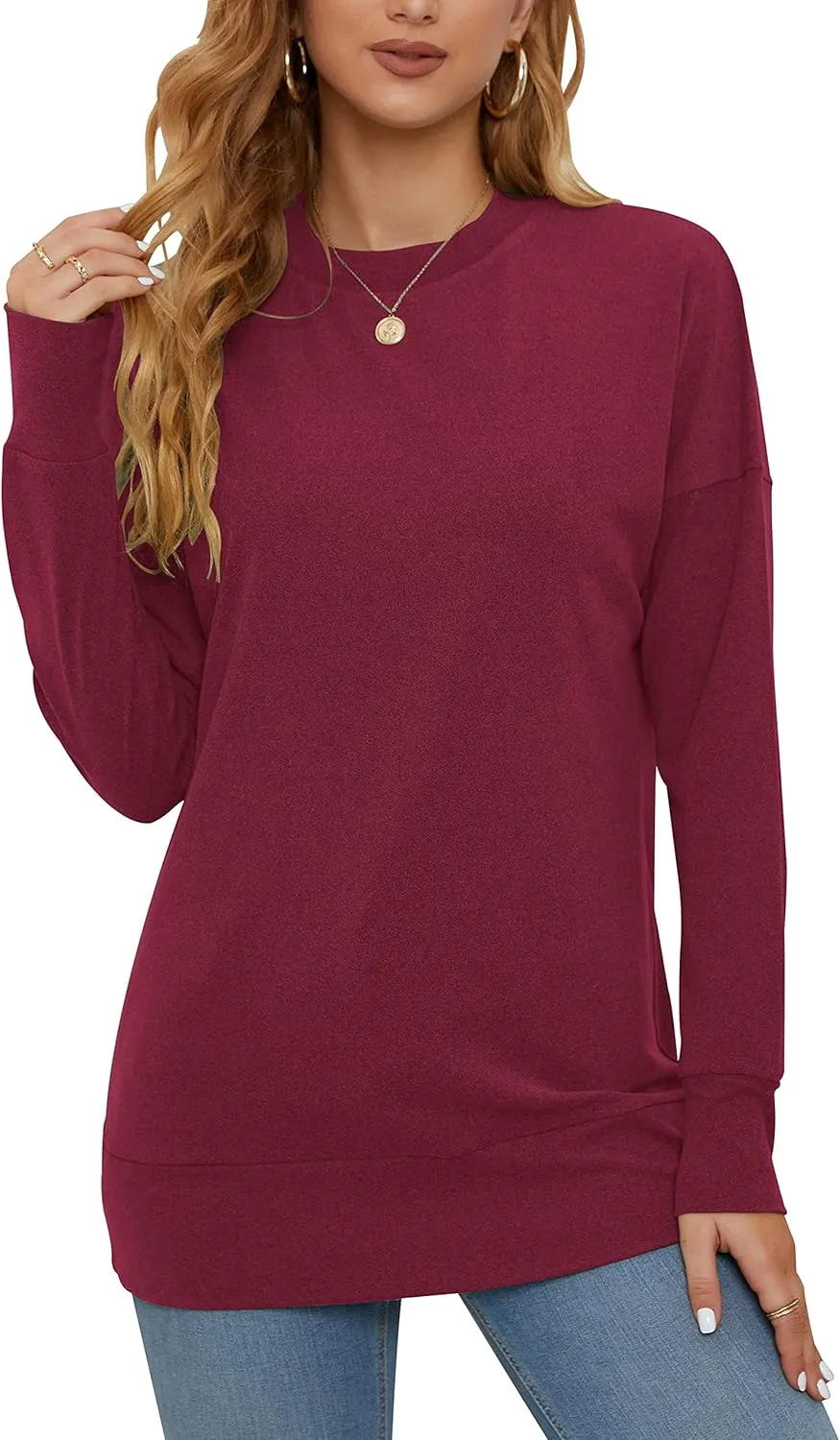 PLMOKEN Plus Size Sweatshirts for Women Casual Long Sleeve Round Neck Shirts Tunic Tops for Leggings M-4XL