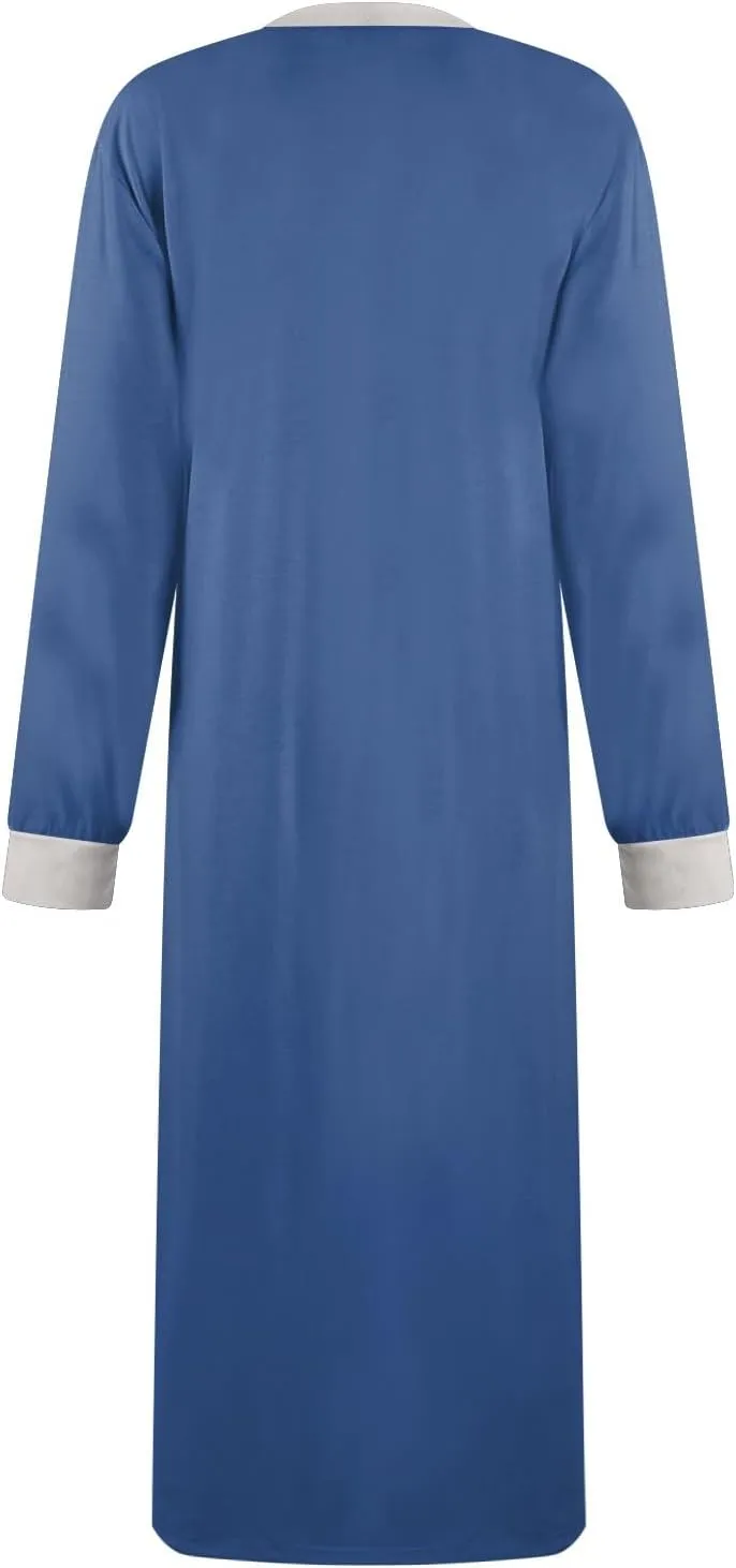 Plus Size Nightgowns for Women Soft Cotton Long Sleeve Midi Sleep Shirts Loose Fit Button Pajama Dress Sleepwear