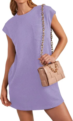 Poetsky Women's Summer Mini T Shirt Dress Casual Cap Sleeve Crewneck Loose Basic Short Beach Dresses