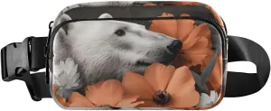 Polar Bear Floral Fanny Packs for Women Men, Water Resistant Waist Pack Sling Bag Purse for Travel Hiking
