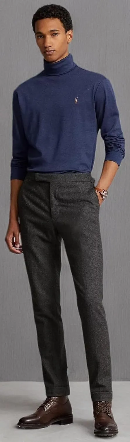 POLO RALPH LAUREN Men's Soft Cotton Long Sleeves Mockneck Shirt