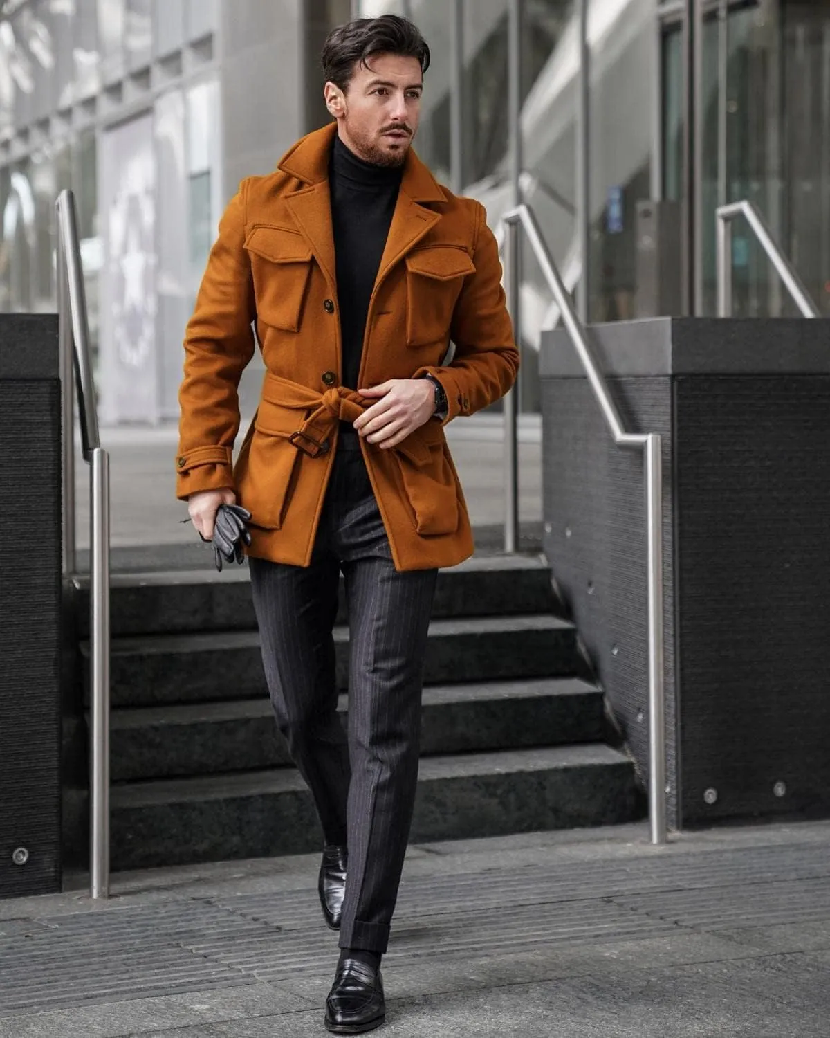 Pretifeel Mens Trench Coat Slim Fit Wool Blends Business Lapel Belted Overcoat Winter Casual Peacoat Jacket