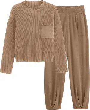 PRETTYGARDEN Women's Winter 2 Piece Sweater Set Casual Pullover Top High Waisted Sweatpants Tracksuit Lounge Outfits