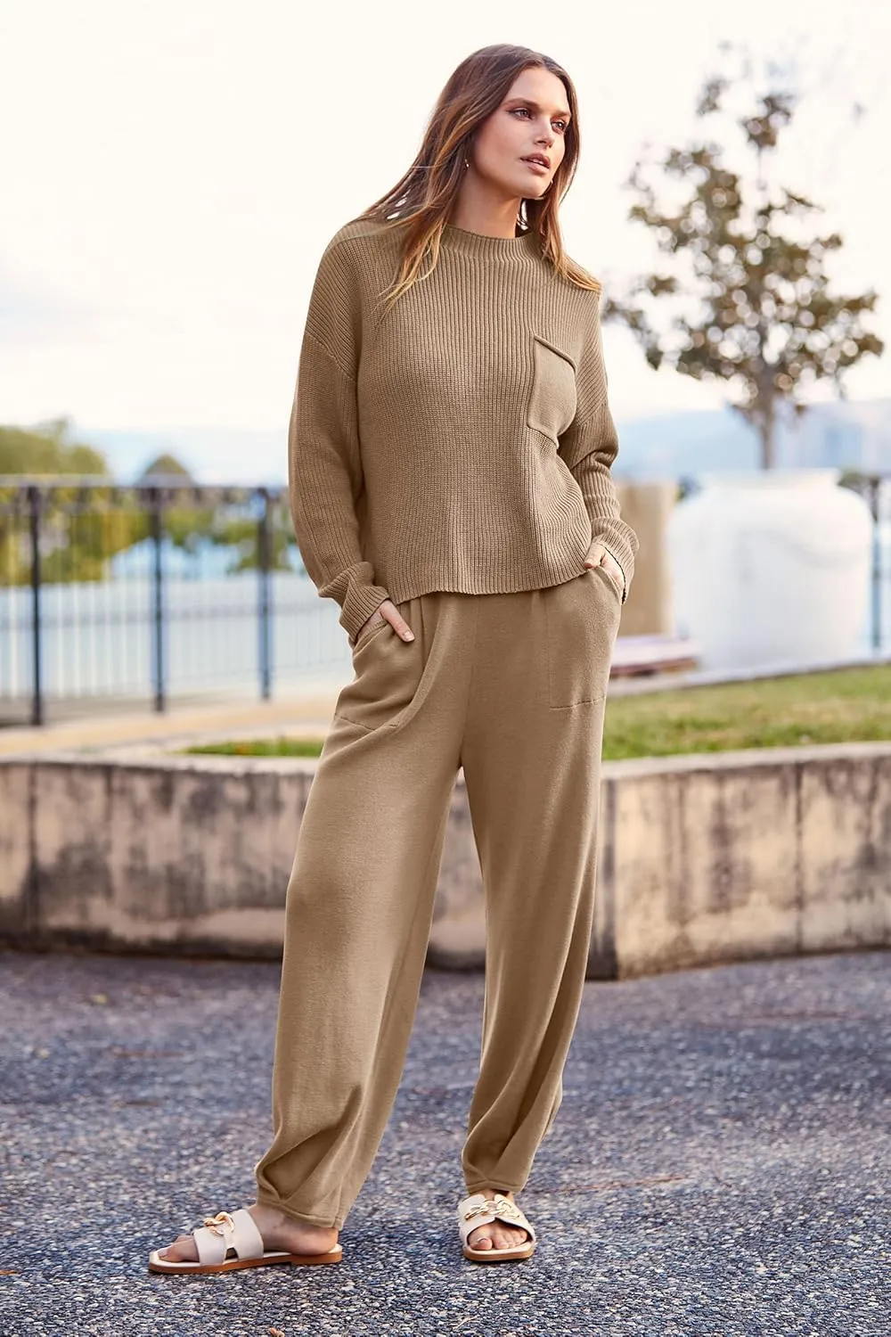 PRETTYGARDEN Women's Winter 2 Piece Sweater Set Casual Pullover Top High Waisted Sweatpants Tracksuit Lounge Outfits