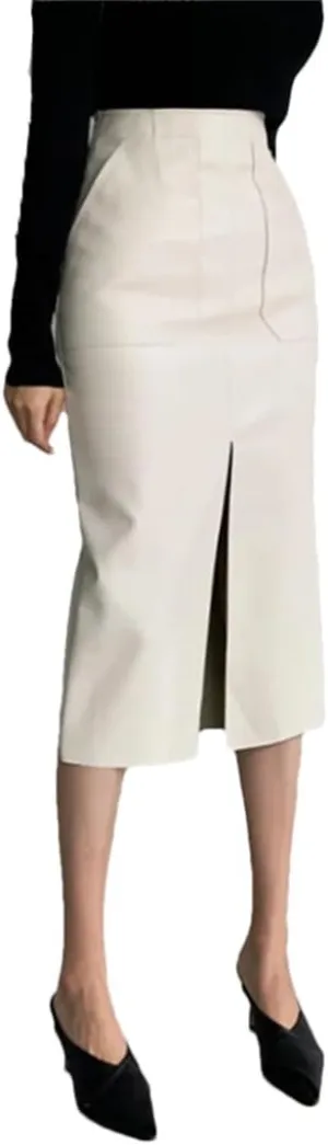 Pulcykp Women PU Leather Midi Skirt Package Hip Front Slit Pencil Skirt Streetwear Club Skirt