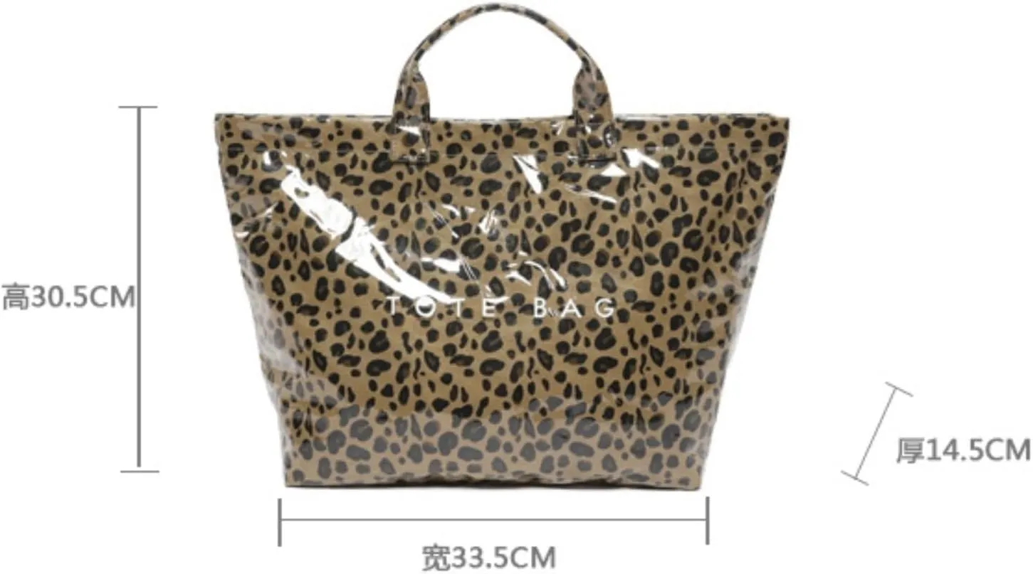PVC Tote Bags for Women Letter Print Tote Bag Large Clear Plastic Cheetah Print Bag Top Handed Bags