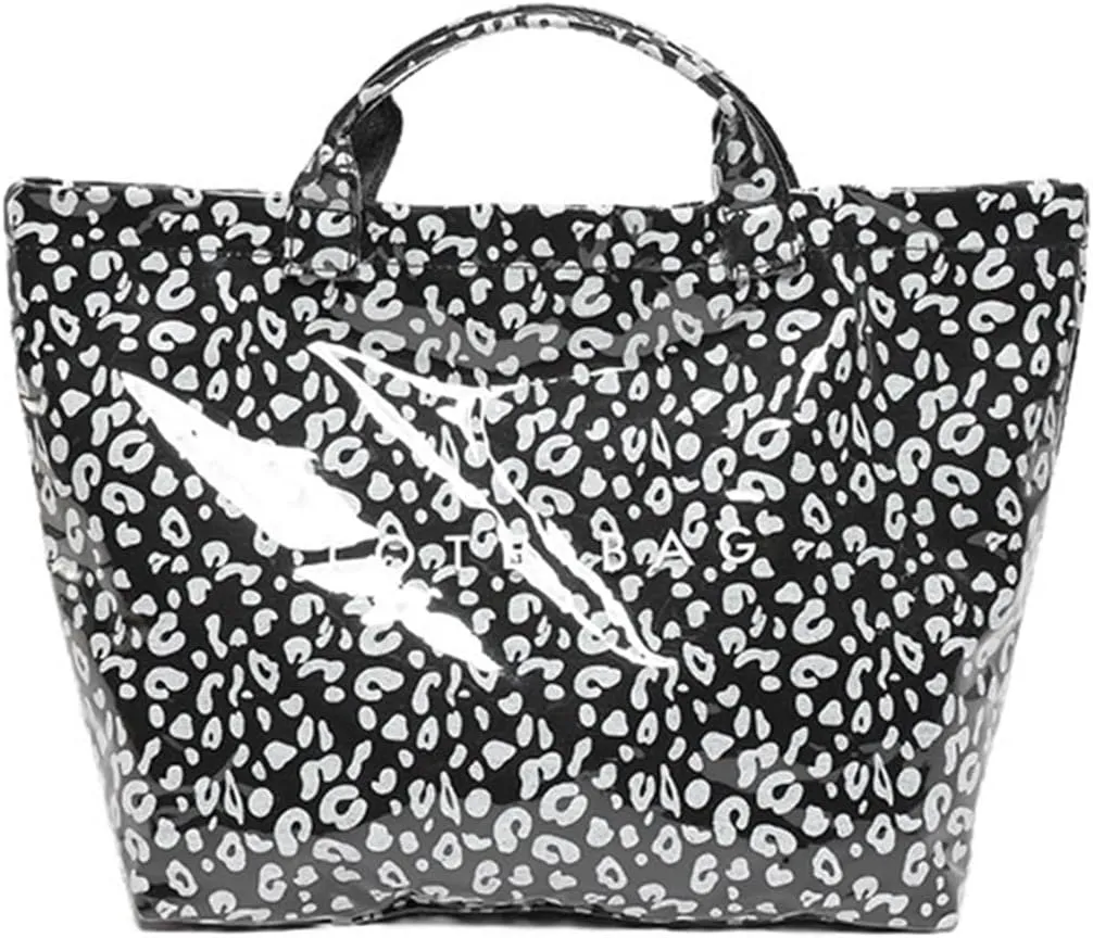 PVC Tote Bags for Women Letter Print Tote Bag Large Clear Plastic Cheetah Print Bag Top Handed Bags