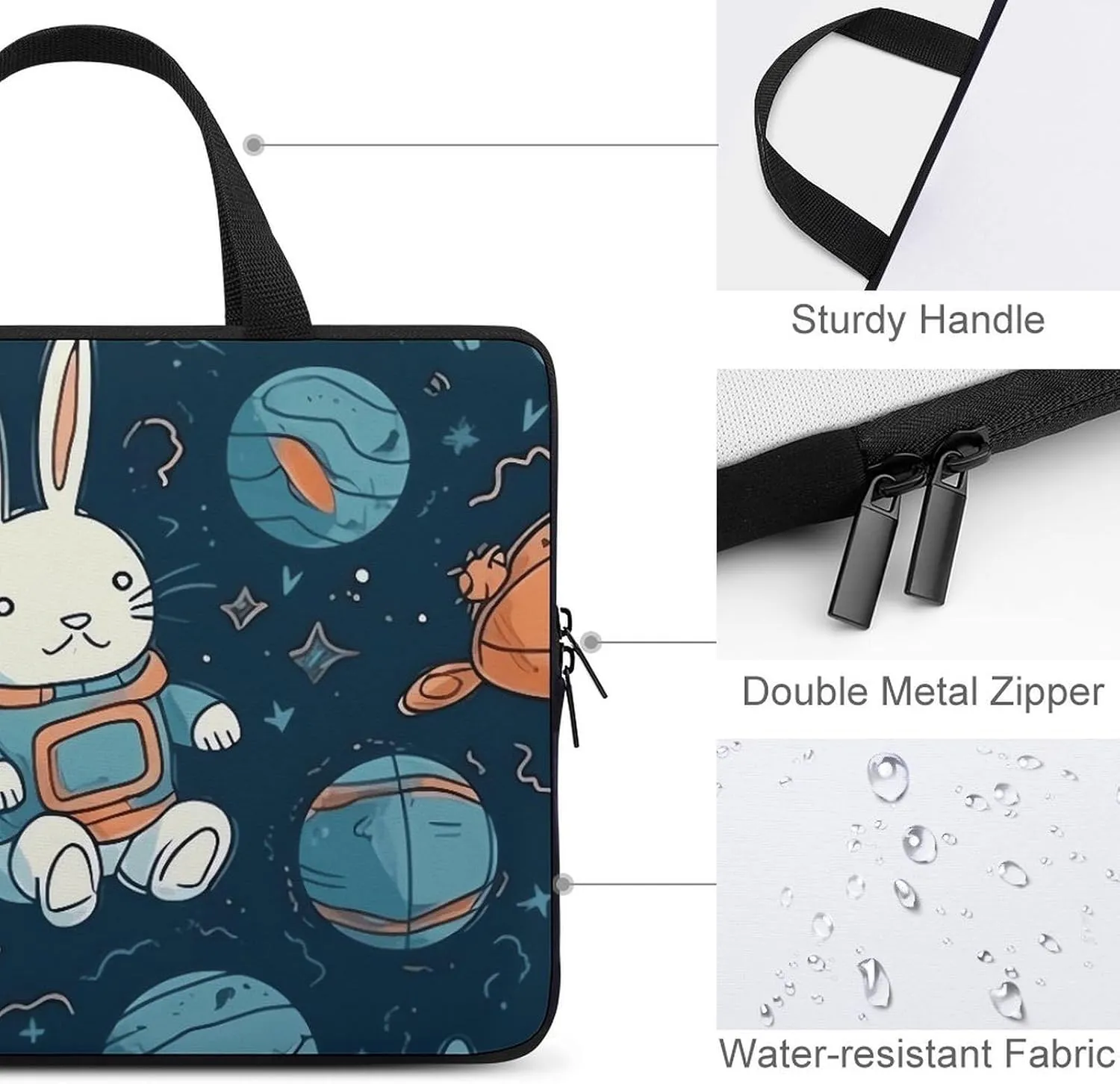 Rabbit And Space Laptop Bag Durable Laptop Sleeve Water-Resistant Notebook Bag for Computer Or Tablet