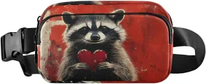 Raccoon with Hearts Fanny Packs for Women Men, Water Resistant Waist Pack Sling Bag Purse for Travel Hiking