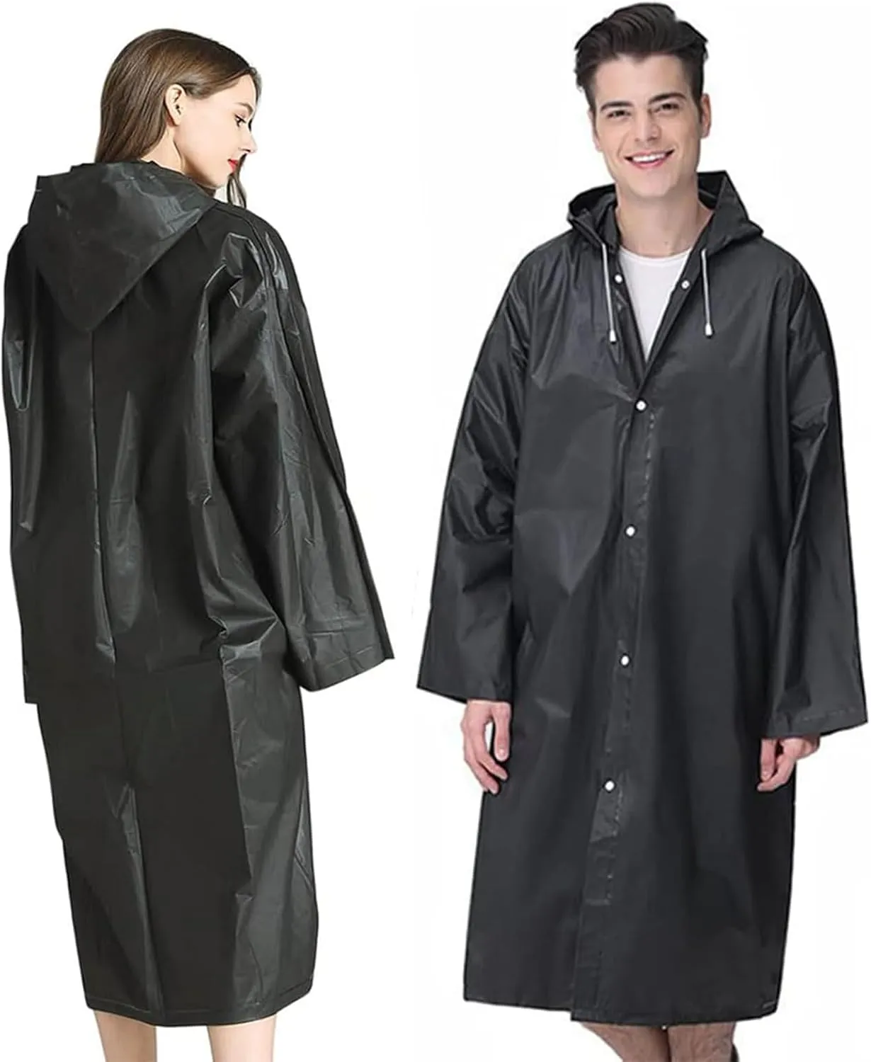 Rain Coat Poncho for Adult, 2 Pack Women Men Reusable Raincoats Emergency with Hood and Drawstring
