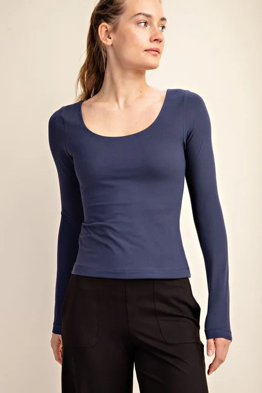 Recycled Butter Round Neck Long Sleeve Top