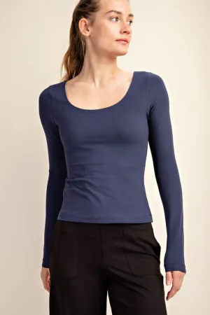 Recycled Butter Round Neck Long Sleeve Top