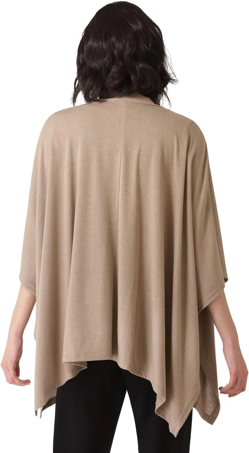 Rekucci Women's Loungewear Soft Knit Open Front Poncho Sweater