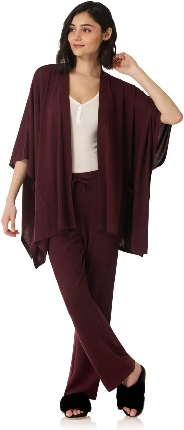 Rekucci Women's Loungewear Soft Knit Open Front Poncho Sweater