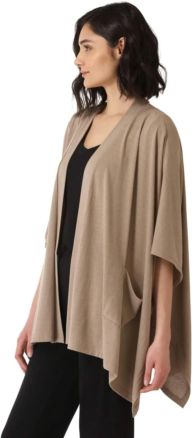 Rekucci Women's Loungewear Soft Knit Open Front Poncho Sweater