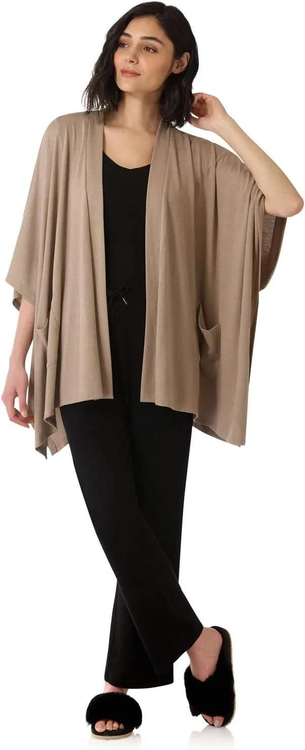 Rekucci Women's Loungewear Soft Knit Open Front Poncho Sweater