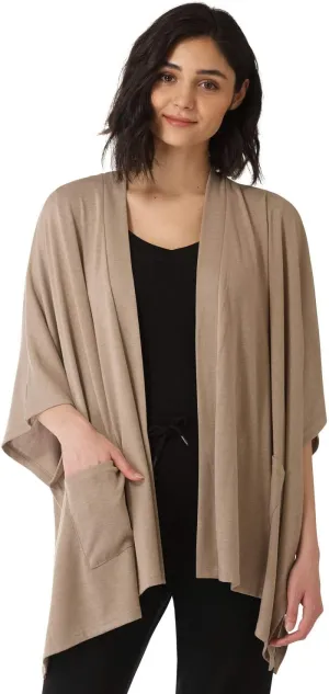 Rekucci Women's Loungewear Soft Knit Open Front Poncho Sweater