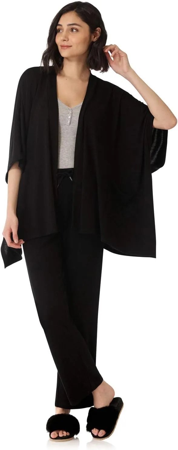 Rekucci Women's Loungewear Soft Knit Open Front Poncho Sweater