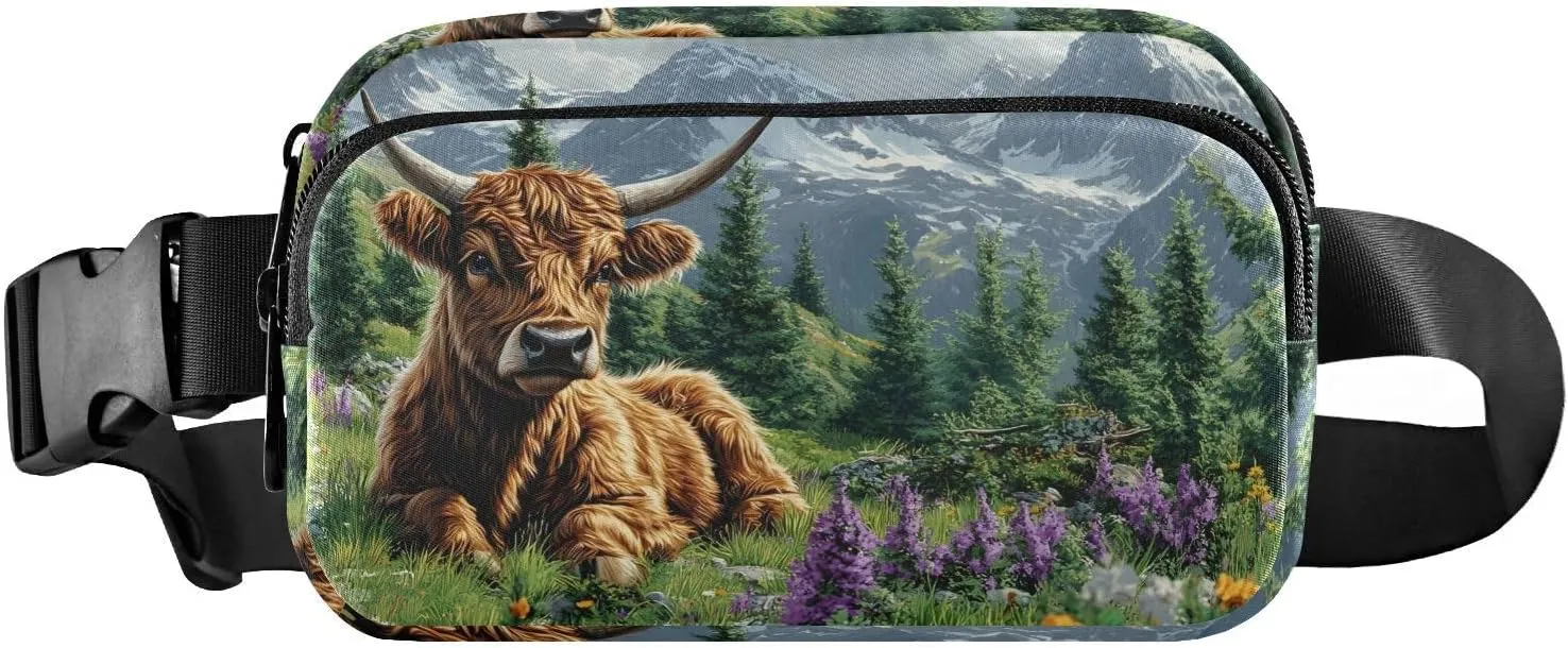 Rest Highland Cow Fanny Pack Water Resistant, Women Men Waist Pack Sling Bag Purse for Travel Hiking