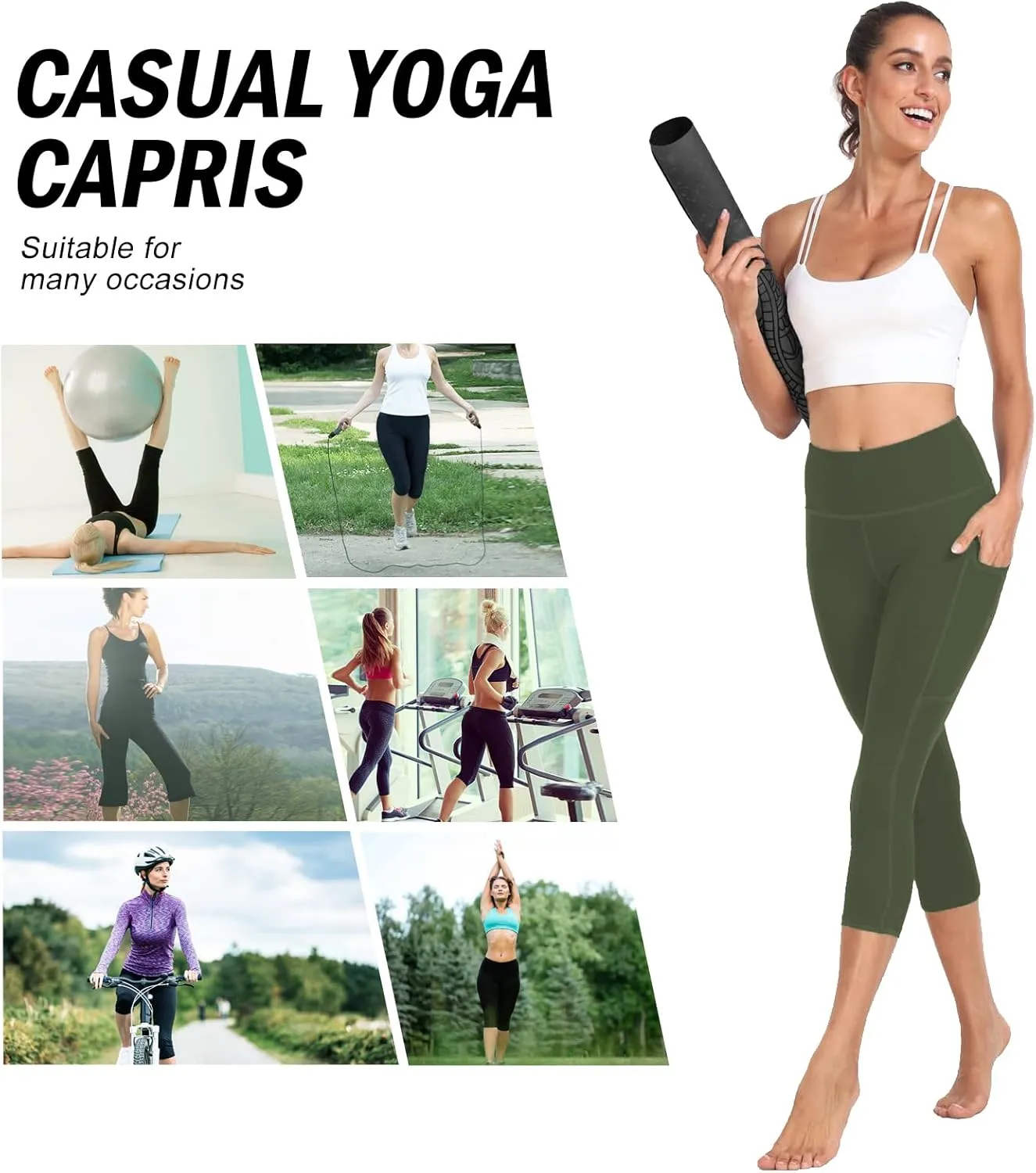 RIMLESS 7 Women's Yoga Pants with Pockets High Waist Stretch Pants Tummy Control Workout Pants