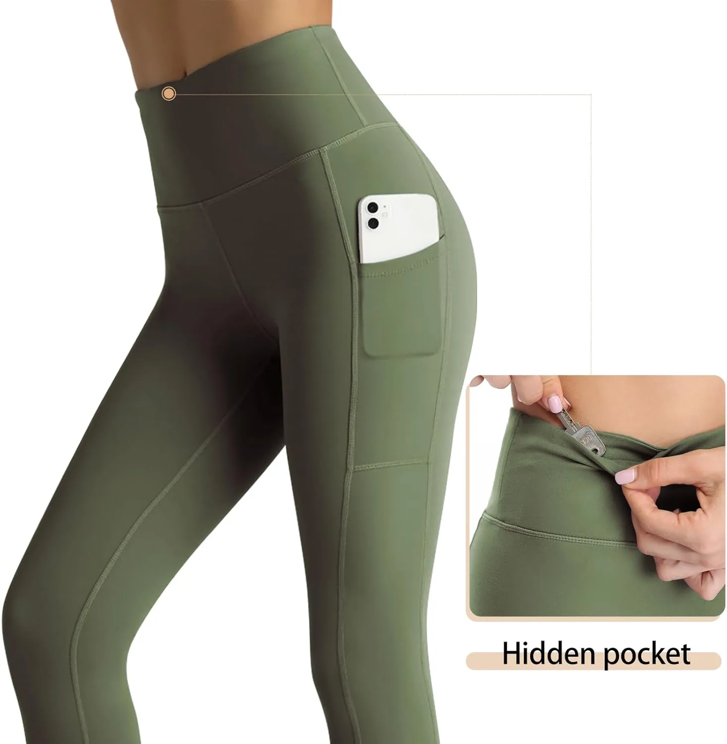RIMLESS 7 Women's Yoga Pants with Pockets High Waist Stretch Pants Tummy Control Workout Pants