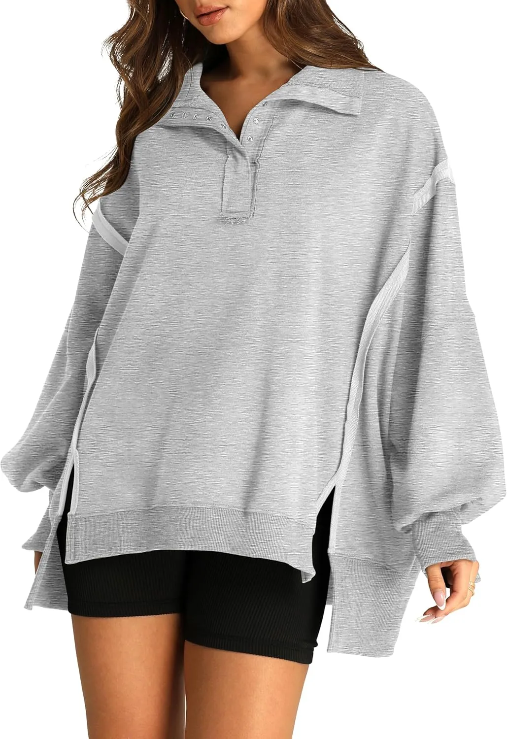 RUBZOOF Oversized Sweatshirt for Women Trendy Button Henley Neck Pullover Long Sleeve Tops Casual Fall Clothes XS-XL