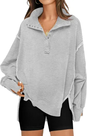 RUBZOOF Oversized Sweatshirt for Women Trendy Button Henley Neck Pullover Long Sleeve Tops Casual Fall Clothes XS-XL
