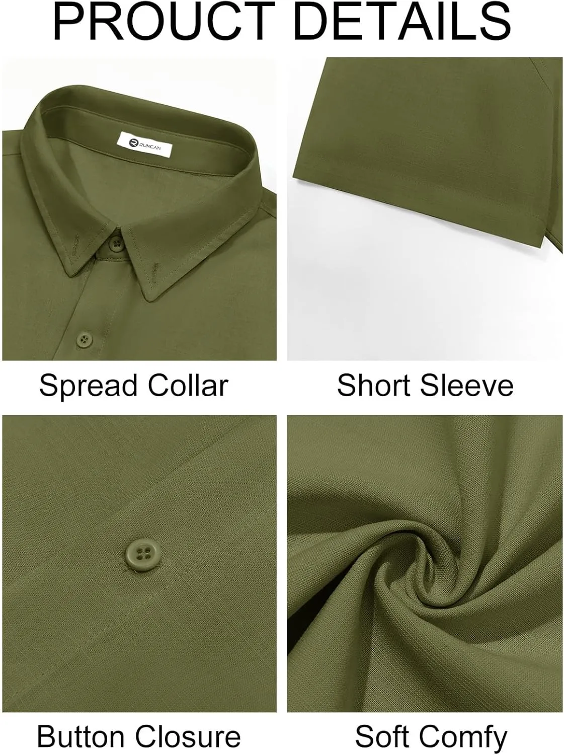 Runcati Mens Button Down Linen Shirts Short Sleeve Casual Collared Summer Beach Untucked Tops