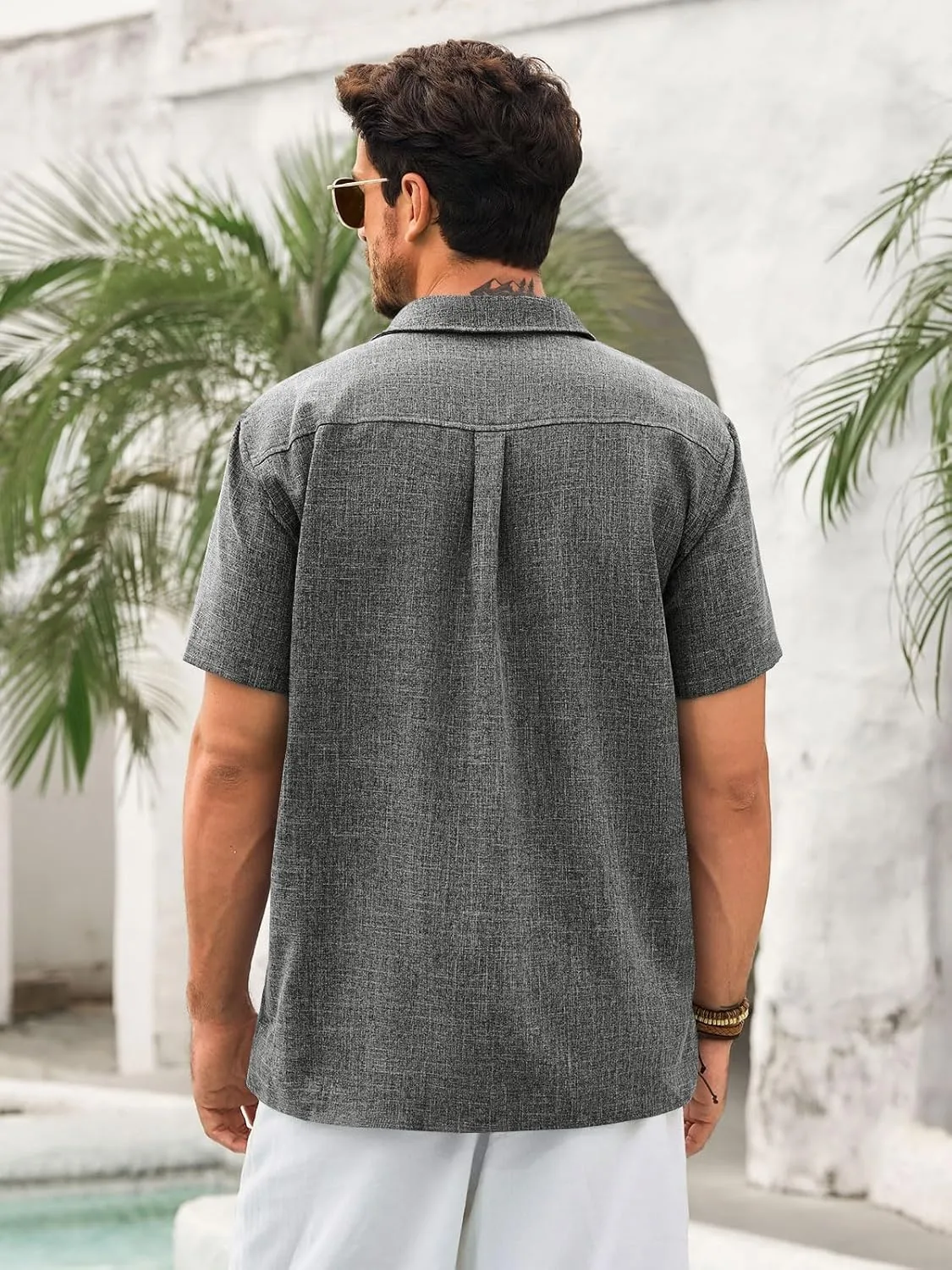 Runcati Mens Cuban Guayabera Shirts Short Sleeve Button Down Linen Shirt Mexican Casual Beach Summer Tops