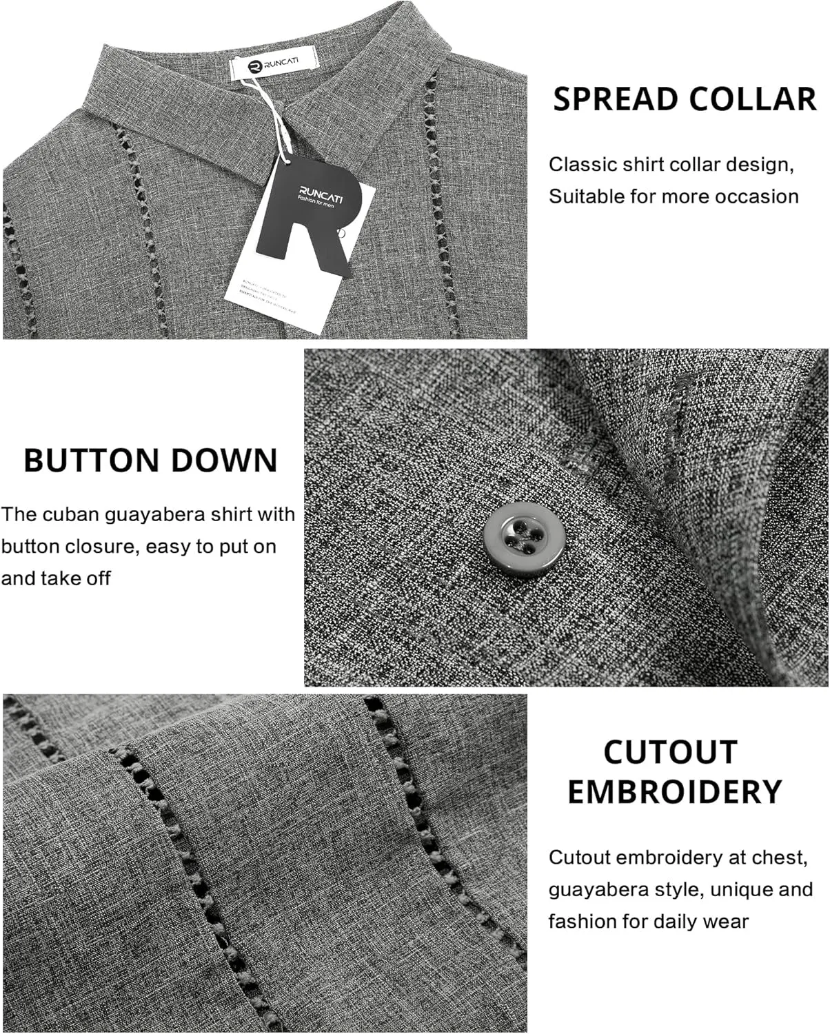 Runcati Mens Cuban Guayabera Shirts Short Sleeve Button Down Linen Shirt Mexican Casual Beach Summer Tops