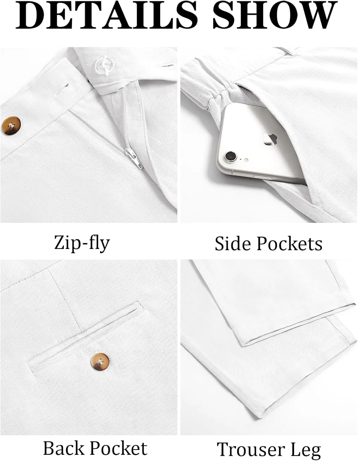 Runcati Mens Slim Fit Casual Pants Cotton Linen Tapered Pants Elastic Waist Summer Beach Lightweight Trousers
