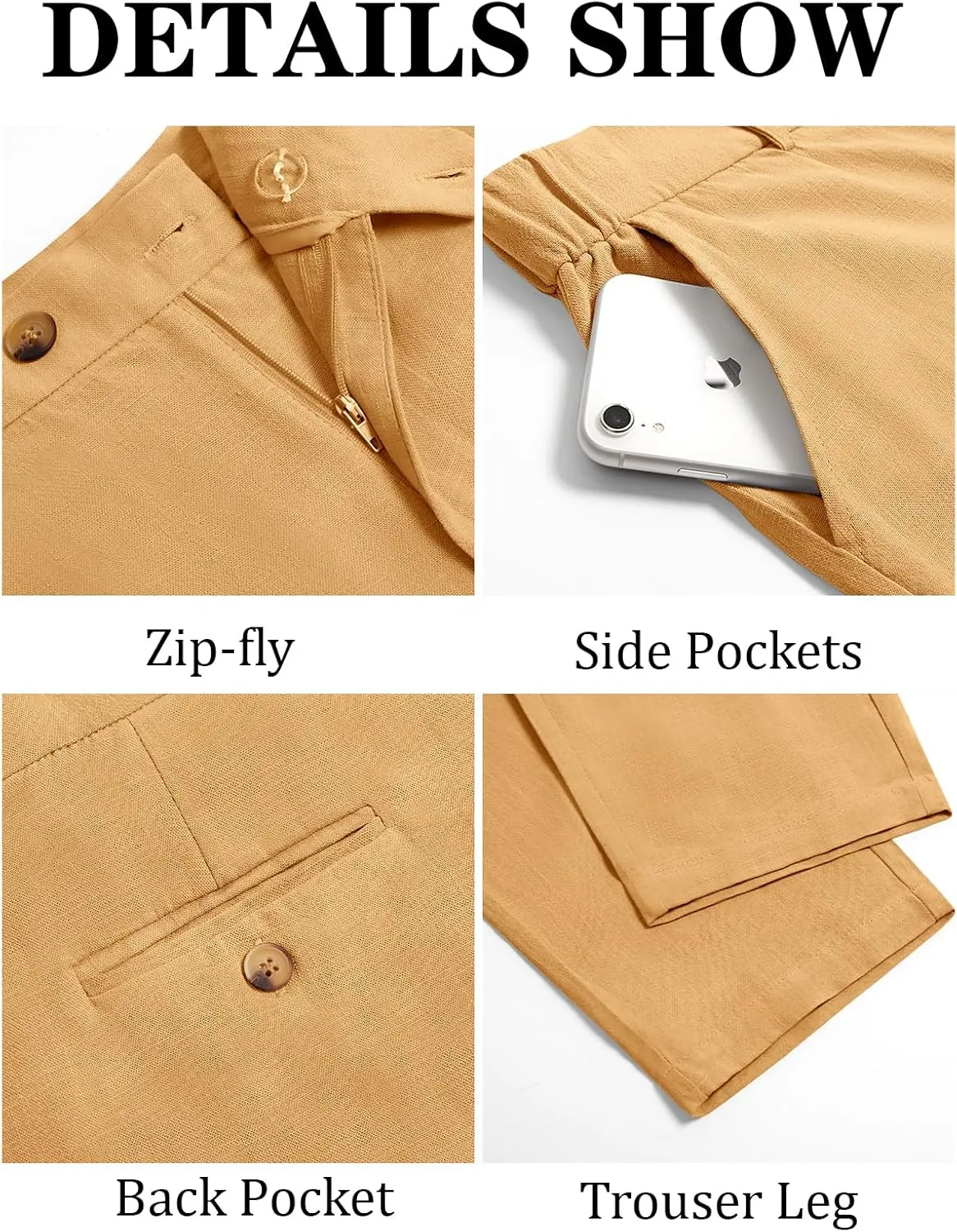 Runcati Mens Slim Fit Casual Pants Cotton Linen Tapered Pants Elastic Waist Summer Beach Lightweight Trousers