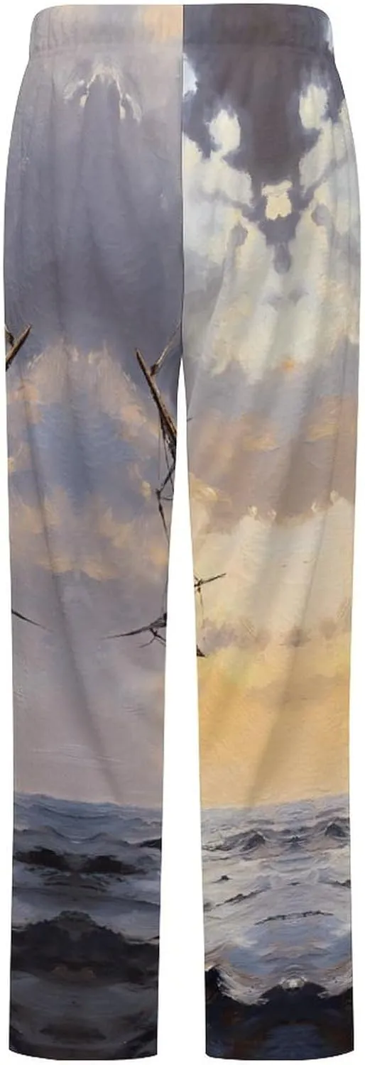 Sailing Ship With Masts Womens Flannel Pajama Pants Long Length Sleep Lounge Pants with Drawstring Belt Loungewear