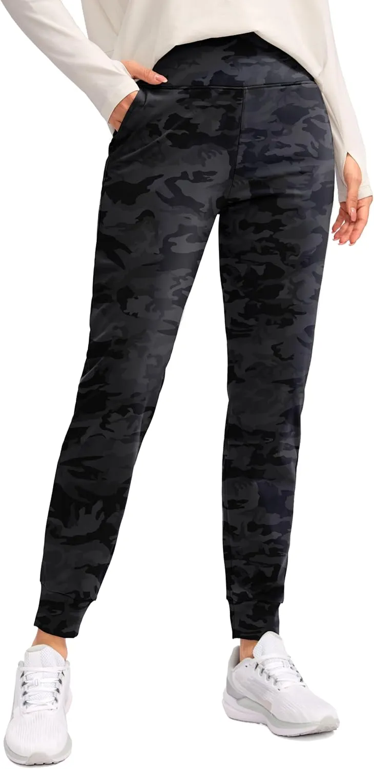 SANTINY Women's Fleece Lined Joggers Water Resistant High Waisted Thermal Sweatpants Winter Pants Hiking Running Pockets