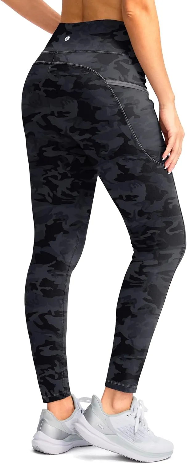 SANTINY Women's Fleece Lined Winter Leggings Water Resistant High Waisted Thermal Hiking Running Warm Pants Women Pockets
