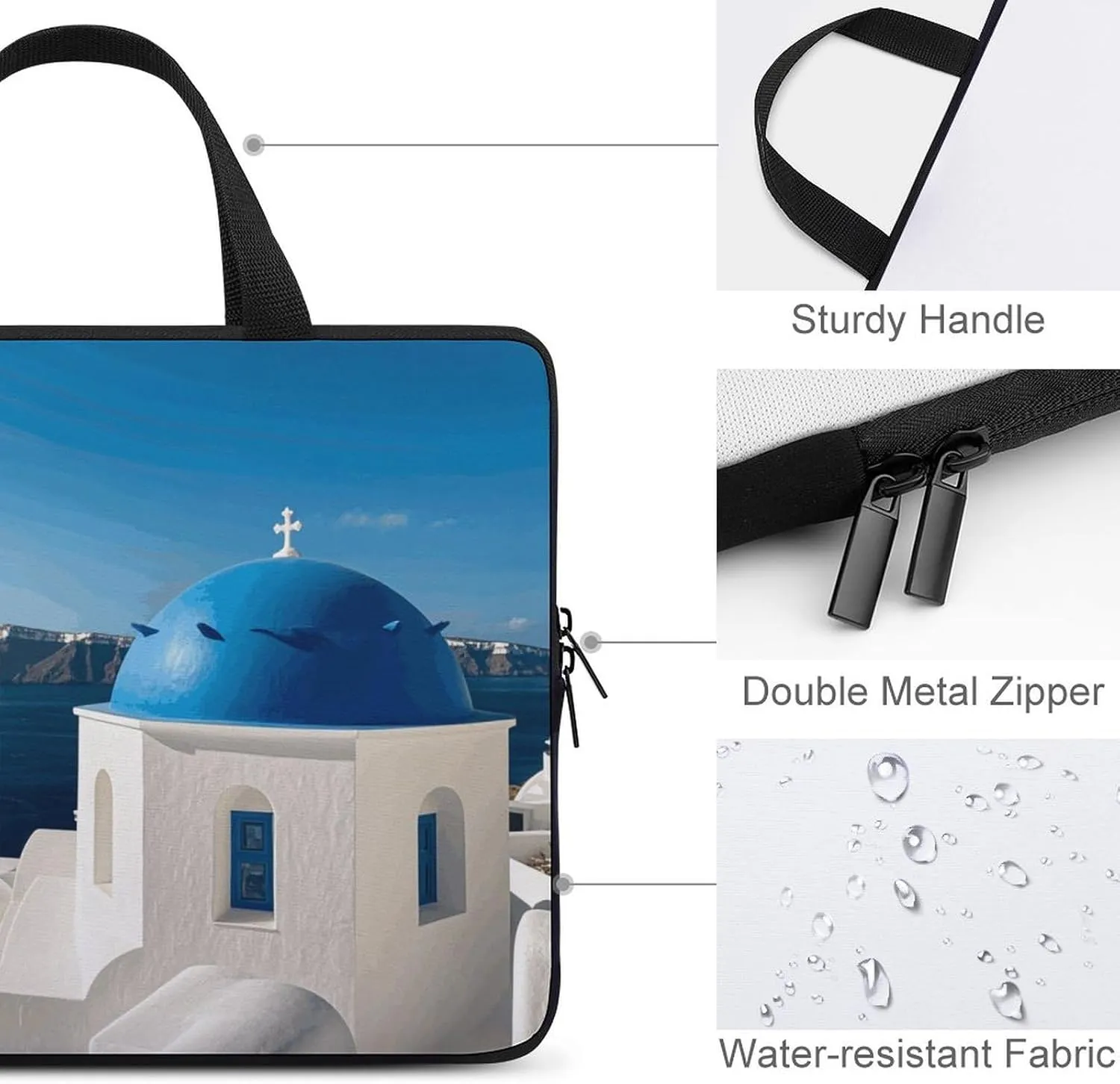 Santorini Greek Island Sea View Laptop Bag Durable Laptop Sleeve Water-Resistant Notebook Bag for Computer Or Tablet