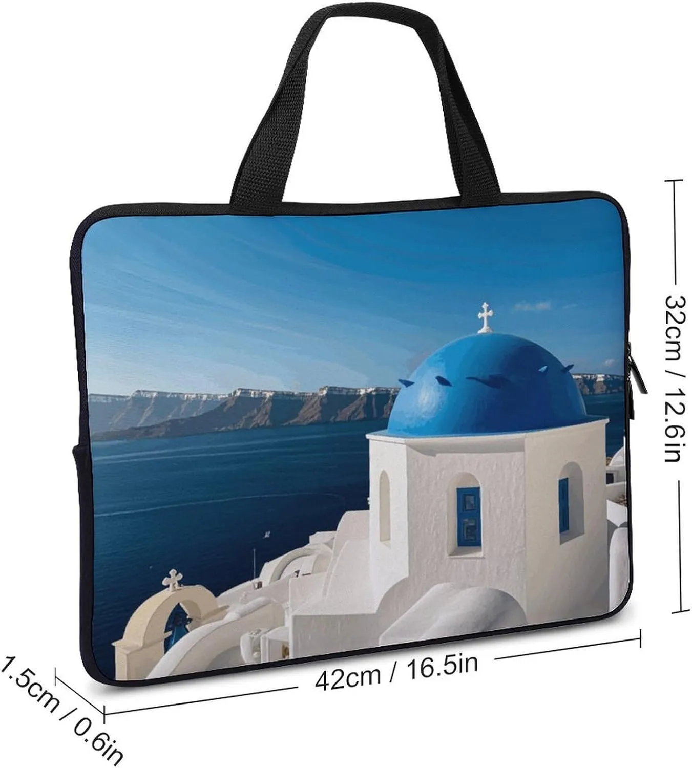 Santorini Greek Island Sea View Laptop Bag Durable Laptop Sleeve Water-Resistant Notebook Bag for Computer Or Tablet