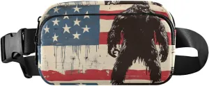 Sasquatch American Flag Fanny Packs for Women Men, Water Resistant Waist Pack Sling Bag Purse for Travel Hiking