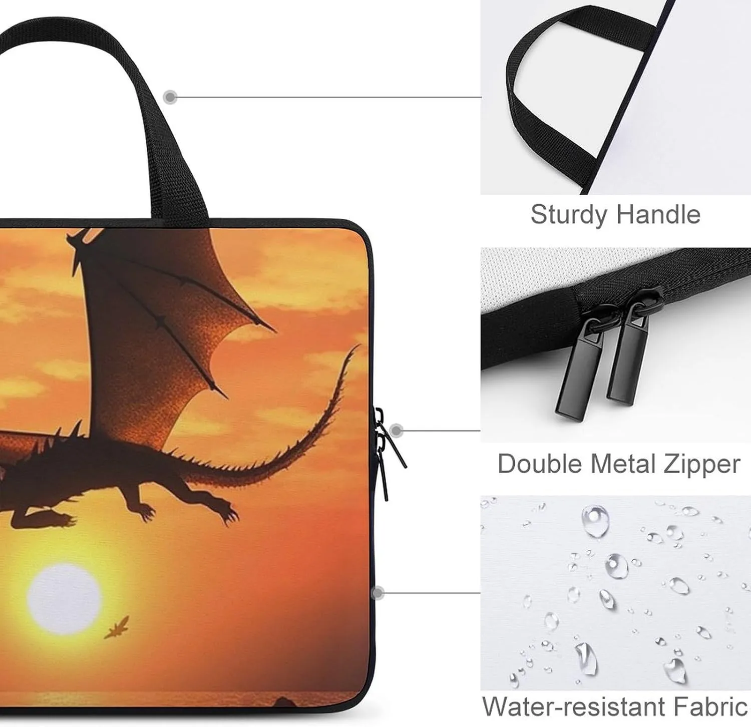 Sea Sunset Flying Dragon Laptop Bag Durable Laptop Sleeve Water-Resistant Notebook Bag for Computer Or Tablet