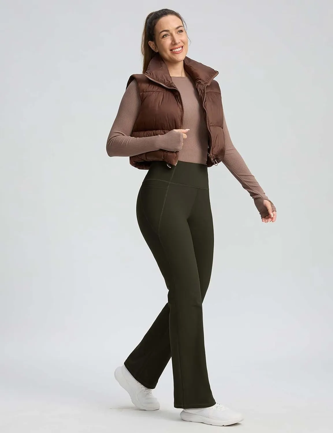 Seamaid Fleece Lined Pants Women 30" Water Resistant Flare Leggings Winter Bell Bottom Yoga Pants with Pockets Hiking