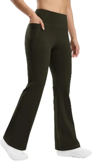 Seamaid Fleece Lined Pants Women 30" Water Resistant Flare Leggings Winter Bell Bottom Yoga Pants with Pockets Hiking