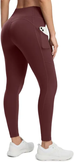 Seamaid Women's Fleece Lined Leggings 27" Water Resistant Thermal Winter Running Hiking Pants with Pockets High Waisted