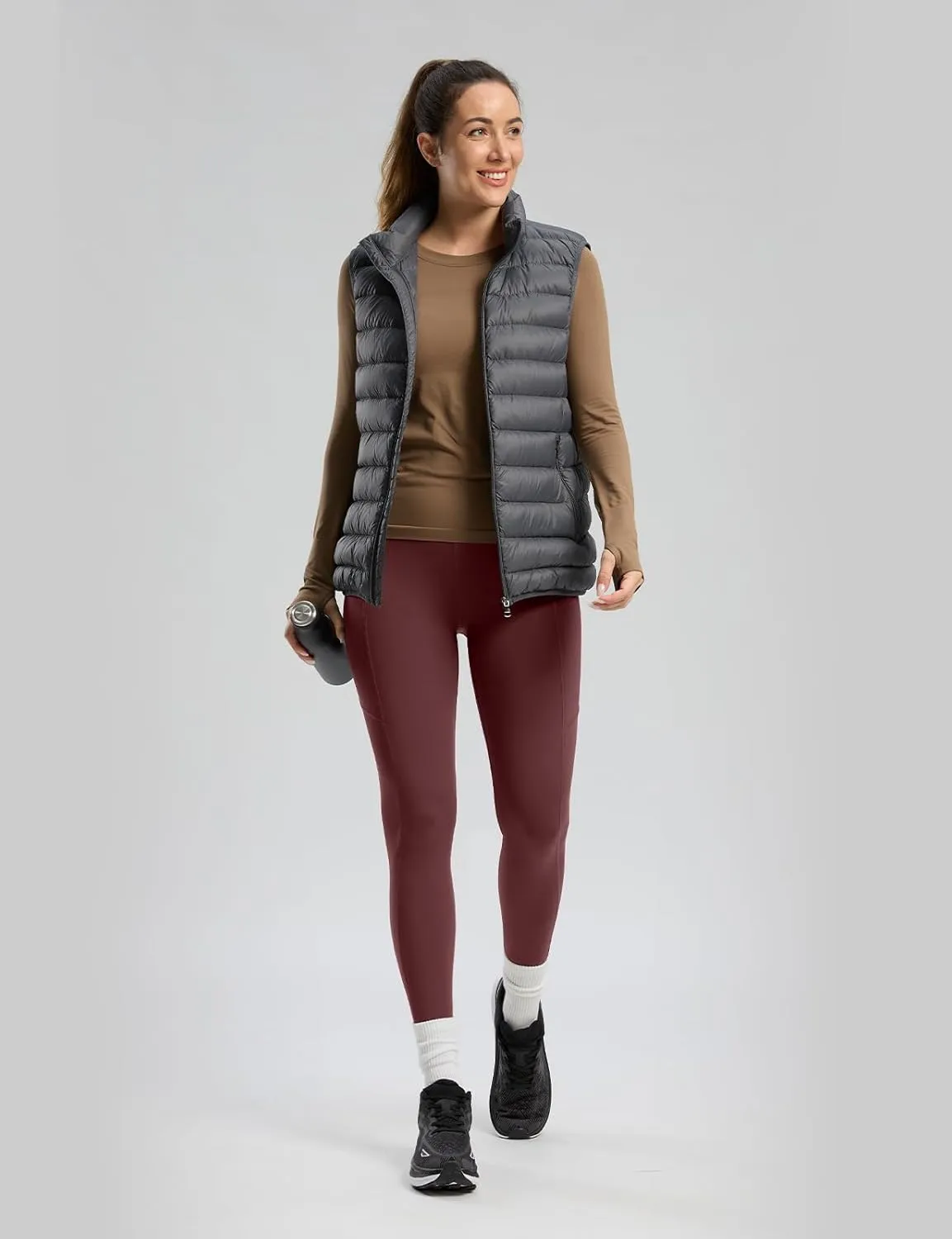 Seamaid Women's Fleece Lined Leggings 27" Water Resistant Thermal Winter Running Hiking Pants with Pockets High Waisted