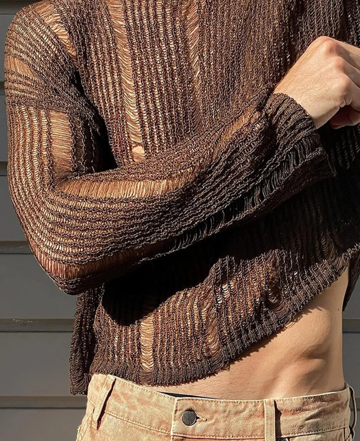 SEAUR Sheer Mesh Top for Men See Through Shirt Long Sleeve Slim Fit Tee Shirts Clubwear Party Tops