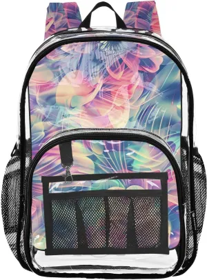 senya Transparent School Bag Abstract Fantasy Flowers Travel Backpack With Water-Resistant PVC Plastic Clear Bagpack