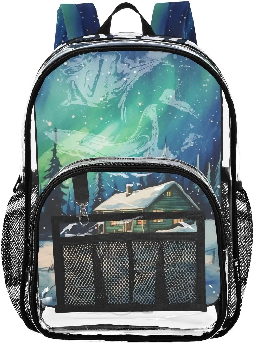 senya Transparent School Bag Aurora Snow Scene Travel Backpack With Water-Resistant PVC Plastic Clear Bagpack