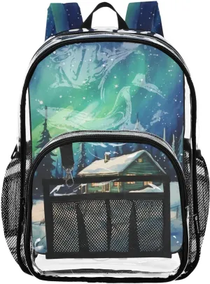 senya Transparent School Bag Aurora Snow Scene Travel Backpack With Water-Resistant PVC Plastic Clear Bagpack